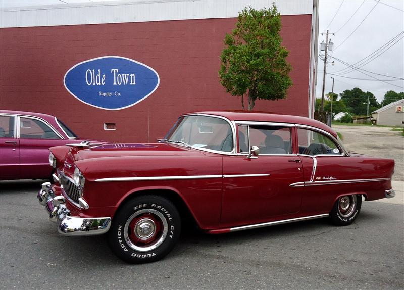 1955 Chevy with raised white letter tires BF Goodrich TA Radial raised white letter tires