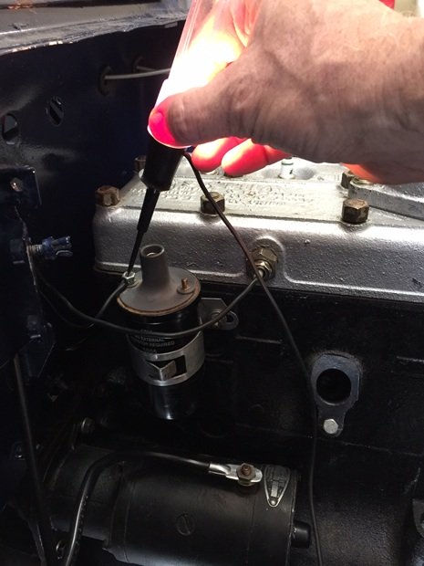 check for power at coil on points ignition