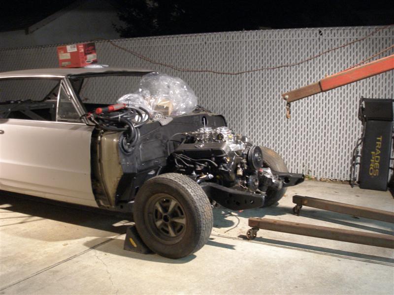 1965 GTO project remove motor with engine hoist