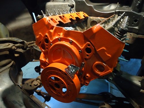 timing pointer on small-block Chevy timing chain cover pointer on small block Chevy